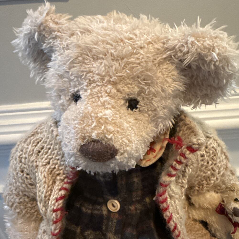 Russ Berrie Cosette Bear w Baby Plush Knit Sweater Plaid Dress 18” - Picture 4 of 9